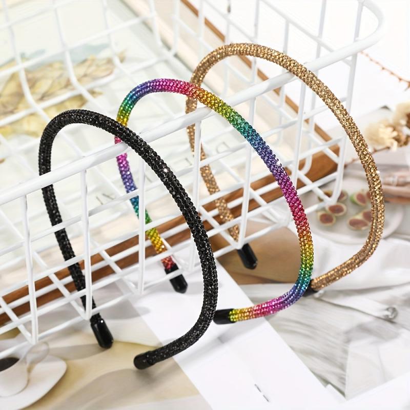 Y2K Rainbow Rhinestone Headband Skinny Hair Band