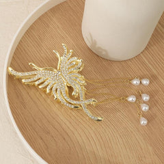 Medium Hair Claw Clip Rhinestone Faux Pearl Decor Barrette for Thin Thick Hair