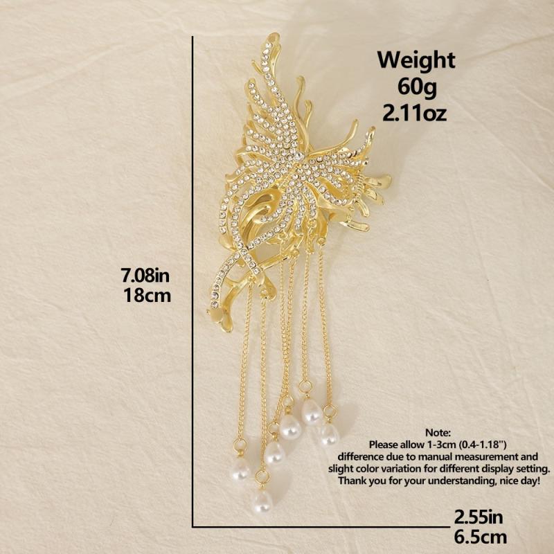 Medium Hair Claw Clip Rhinestone Faux Pearl Decor Barrette for Thin Thick Hair