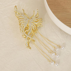 Medium Hair Claw Clip Rhinestone Faux Pearl Decor Barrette for Thin Thick Hair