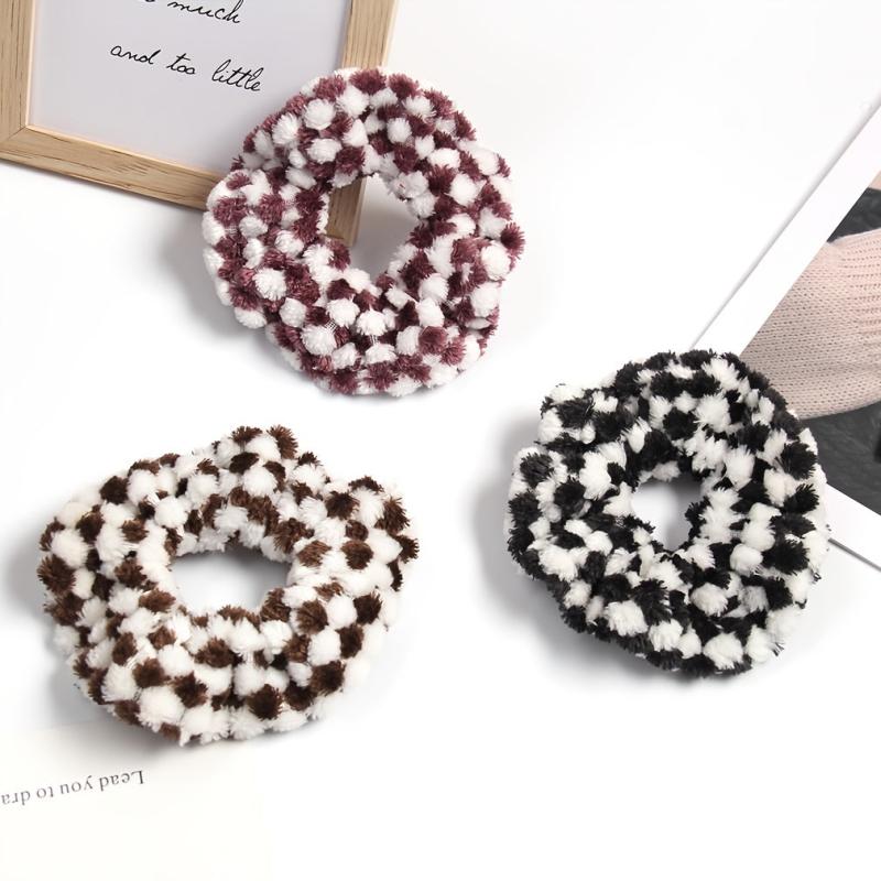 Plaid Plush Block Hair Scrunchies Soft Scrunchie For Women