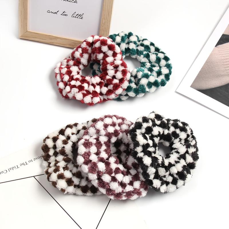 Plaid Plush Block Hair Scrunchies Soft Scrunchie For Women