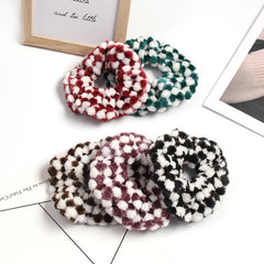 Plaid Plush Block Hair Scrunchies Soft Scrunchie For Women