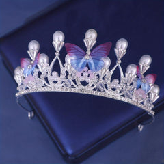 Golden Pearl Rhinestone Hairpiece Crown for Girls