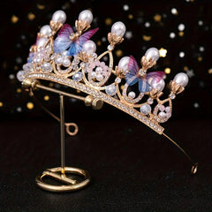 Golden Pearl Rhinestone Hairpiece Crown for Girls
