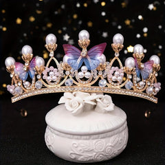 Golden Pearl Rhinestone Hairpiece Crown for Girls