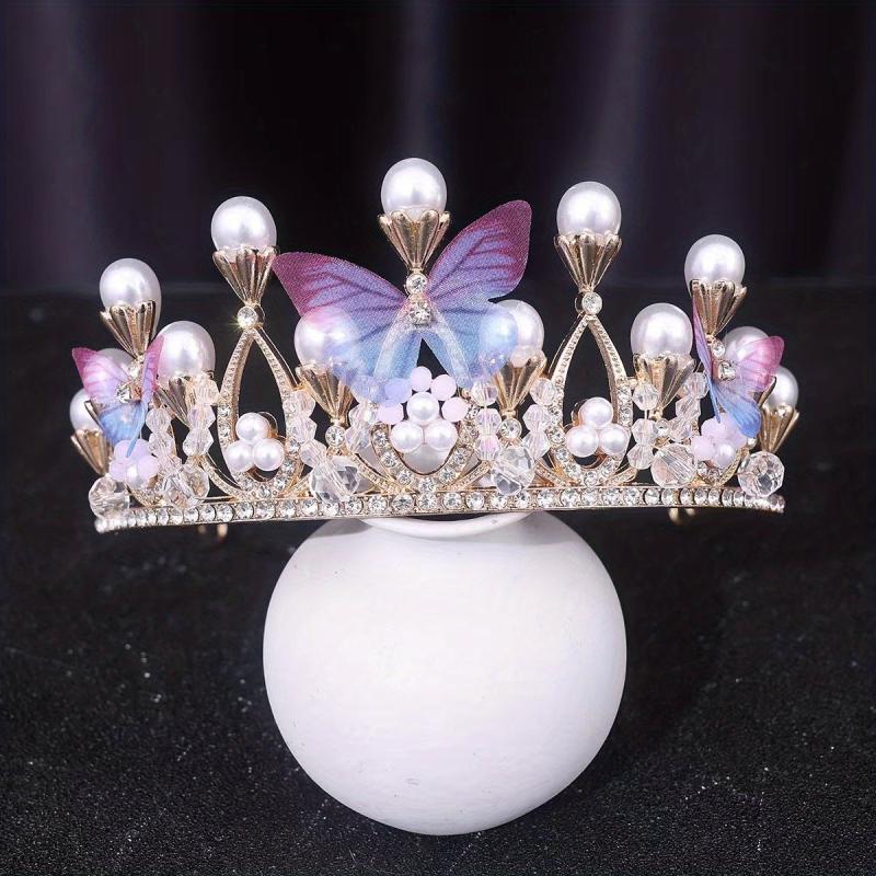 Golden Pearl Rhinestone Hairpiece Crown for Girls