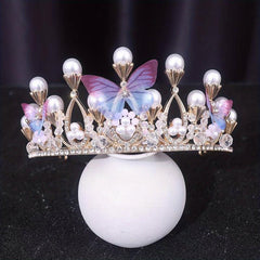 Golden Pearl Rhinestone Hairpiece Crown for Girls