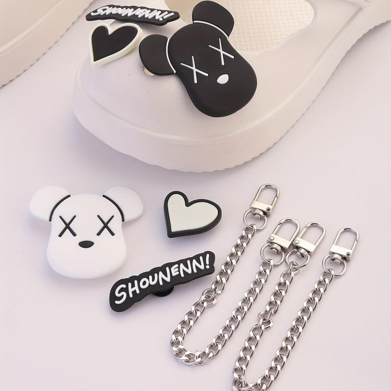 8pcs Cartoon Shoe Charm Set with Chain for Sandal Slipper