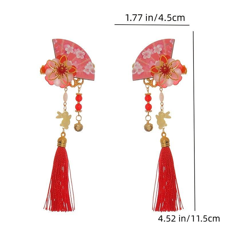 Rabbit Flower Hairpin Tassel Hair Clip Headdress for Girl