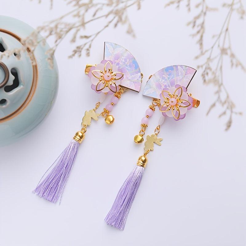 Rabbit Flower Hairpin Tassel Hair Clip Headdress for Girl
