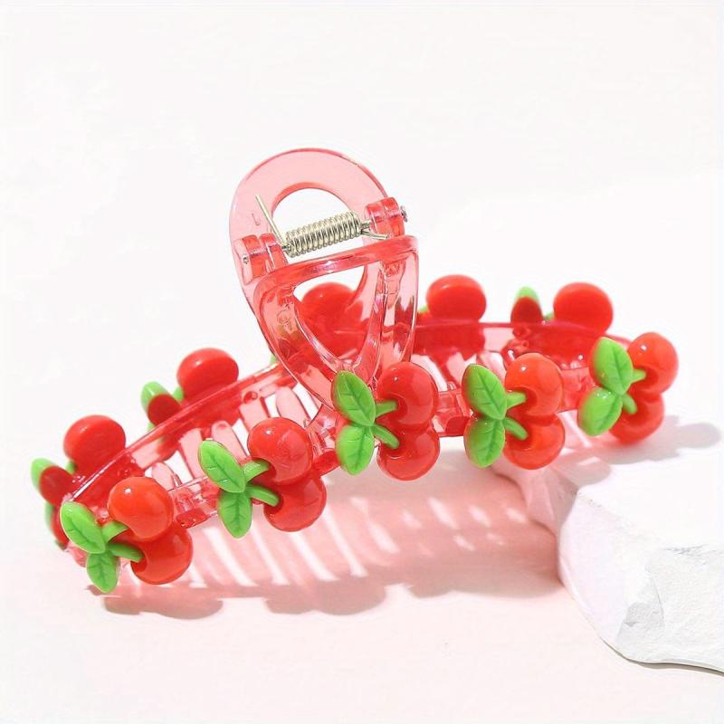 Red Fruit Hair Claw Strawberry Cherry Clip Ponytail Holder for Women Girls