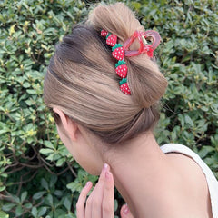 Red Fruit Hair Claw Strawberry Cherry Clip Ponytail Holder for Women Girls