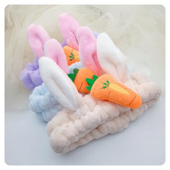 Carrot Rabbit Ear Makeup Headband For Women Girls Face Washing Hairband