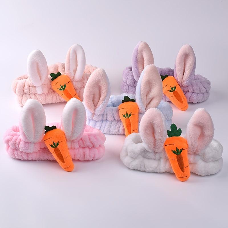 Carrot Rabbit Ear Makeup Headband For Women Girls Face Washing Hairband