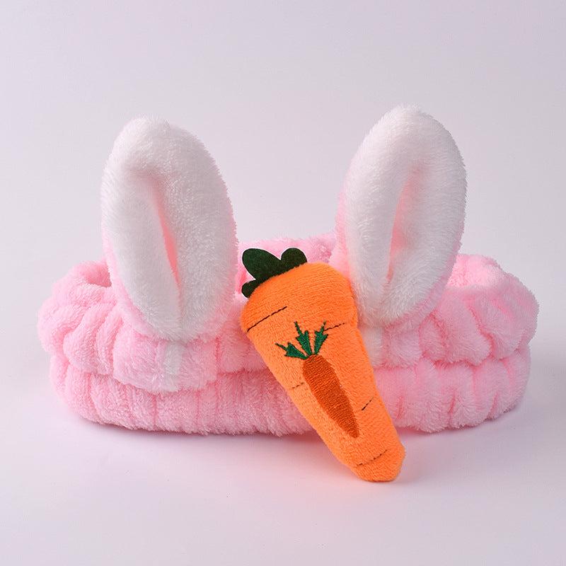 Carrot Rabbit Ear Makeup Headband For Women Girls Face Washing Hairband