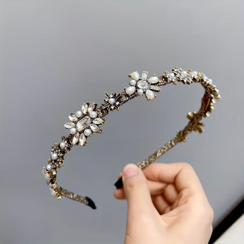 Baroque Pearl Rhinestone Flower Headband Sparkle Headdress