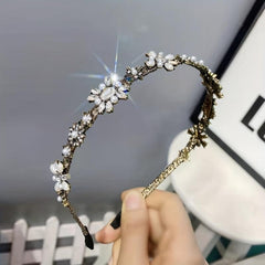 Baroque Pearl Rhinestone Flower Headband Sparkle Headdress