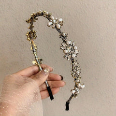 Baroque Pearl Rhinestone Flower Headband Sparkle Headdress