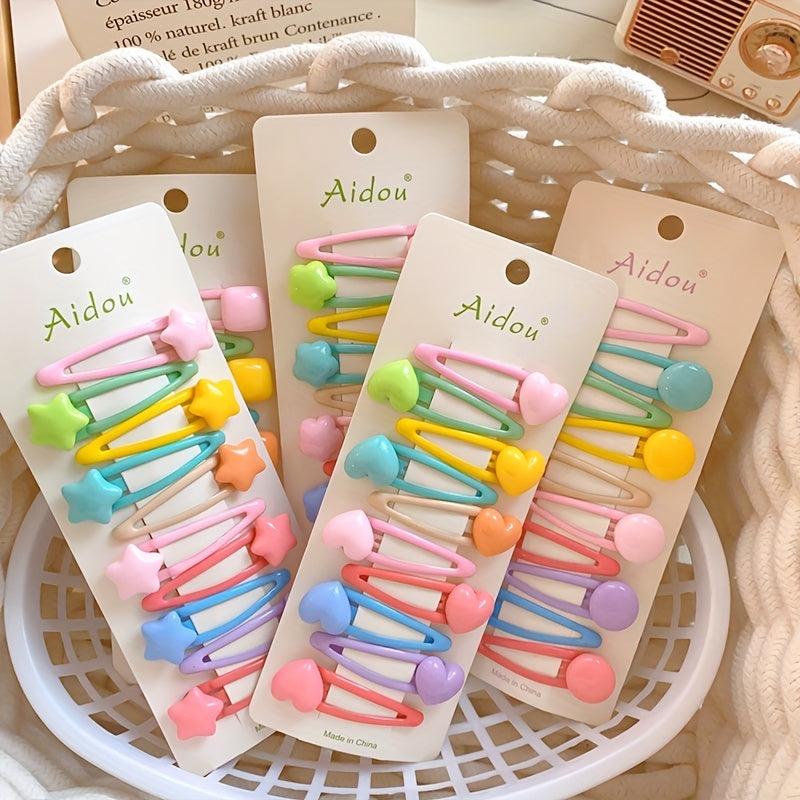 10pcs Candy Star Heart Hair Clips Y2K Hair Slides Clip Non Slip Dopamine Dressin