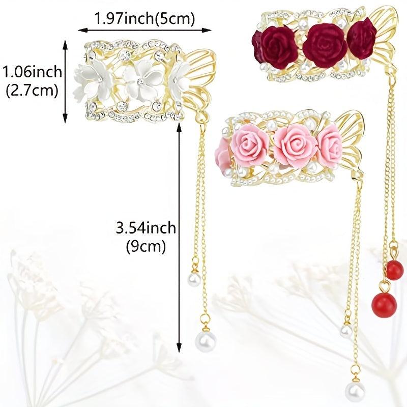 3pcs Rhinestone Flower Fish Hair Clip with Pearl Pendant