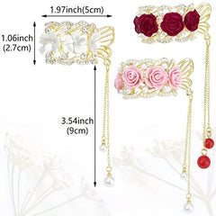 3pcs Rhinestone Flower Fish Hair Clip with Pearl Pendant