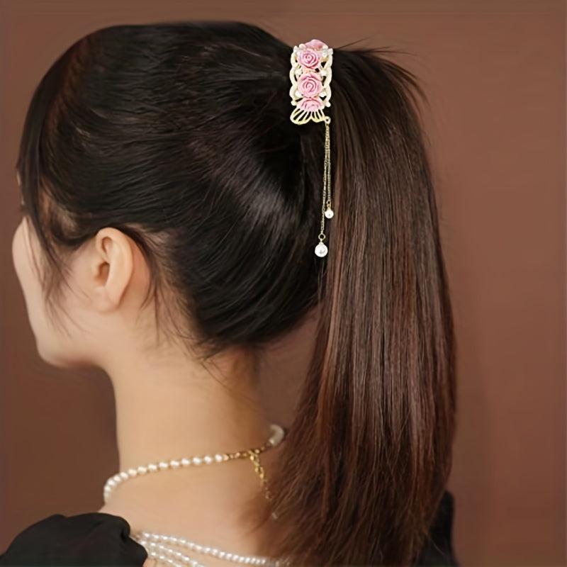 3pcs Rhinestone Flower Fish Hair Clip with Pearl Pendant