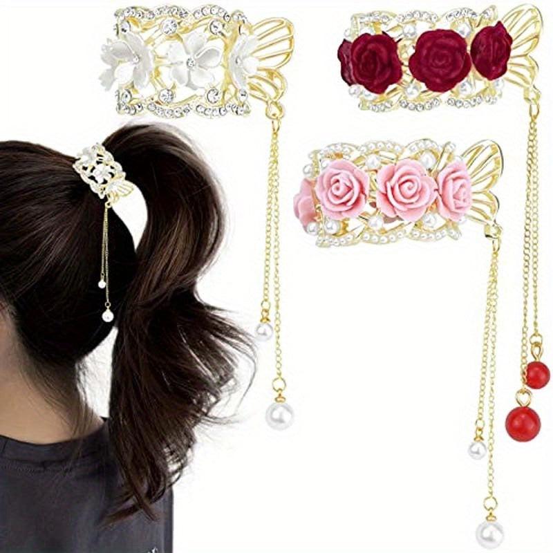 3pcs Rhinestone Flower Fish Hair Clip with Pearl Pendant