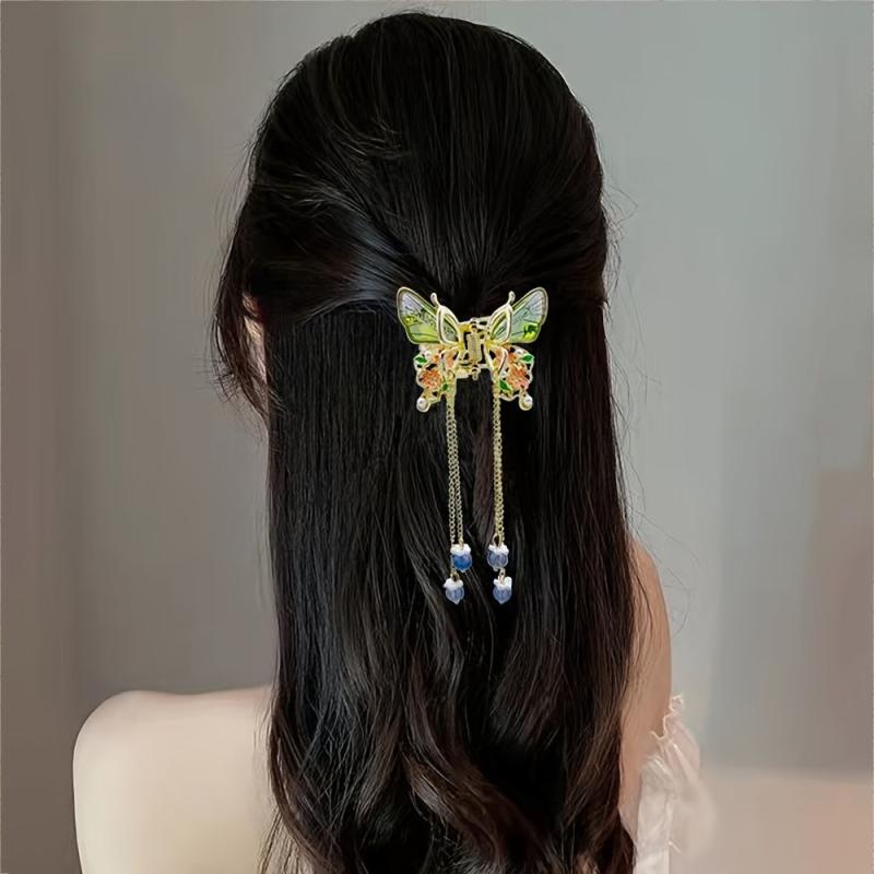 Butterfly Hair Clip Tassel Beaded Small Claw Clip For Women Girls