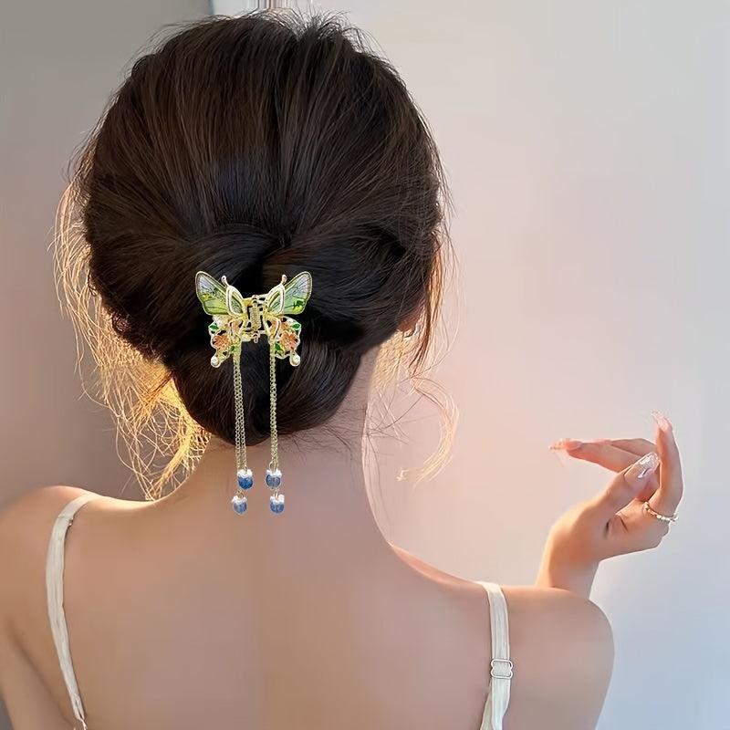 Butterfly Hair Clip Tassel Beaded Small Claw Clip For Women Girls