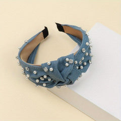 Baroque Style Faux Pearl Headband Denim Hair Band Women