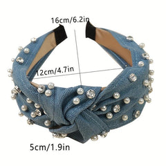 Baroque Style Faux Pearl Headband Denim Hair Band Women