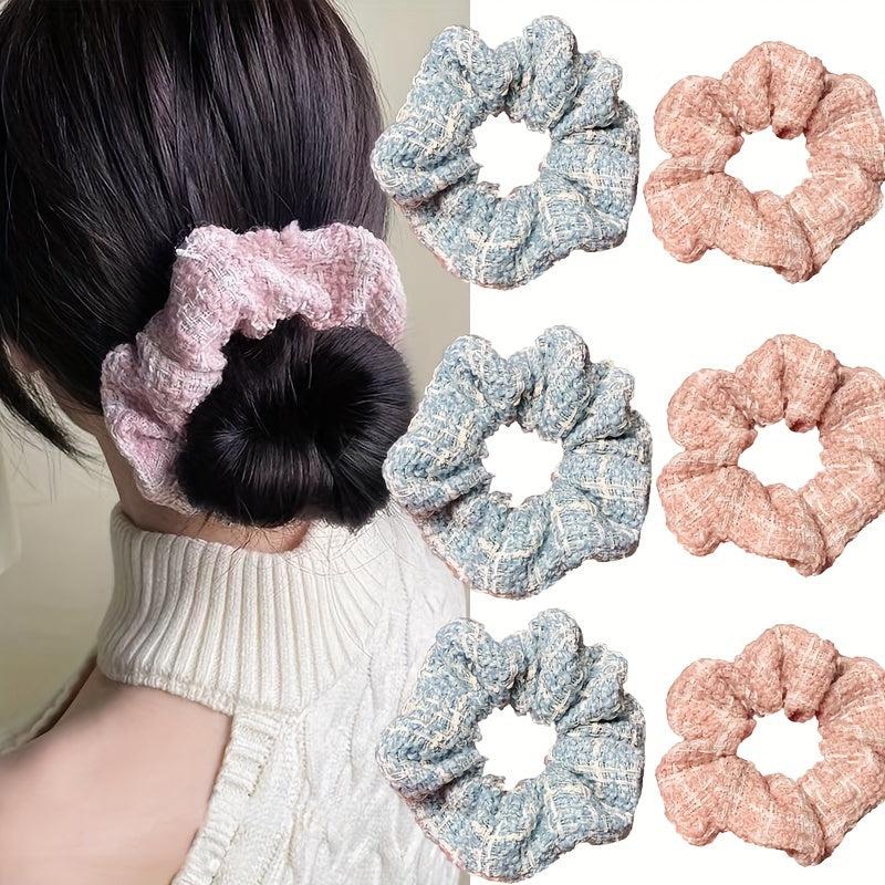 6pcs Pink Retro Hairpin Knitted Scrunchie Hair Rope Accessories