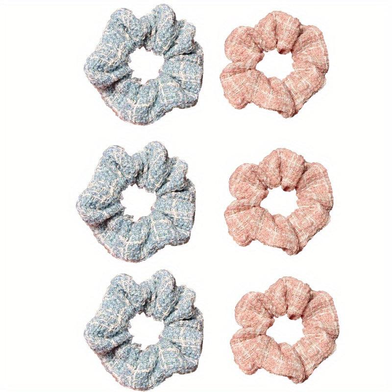 6pcs Pink Retro Hairpin Knitted Scrunchie Hair Rope Accessories