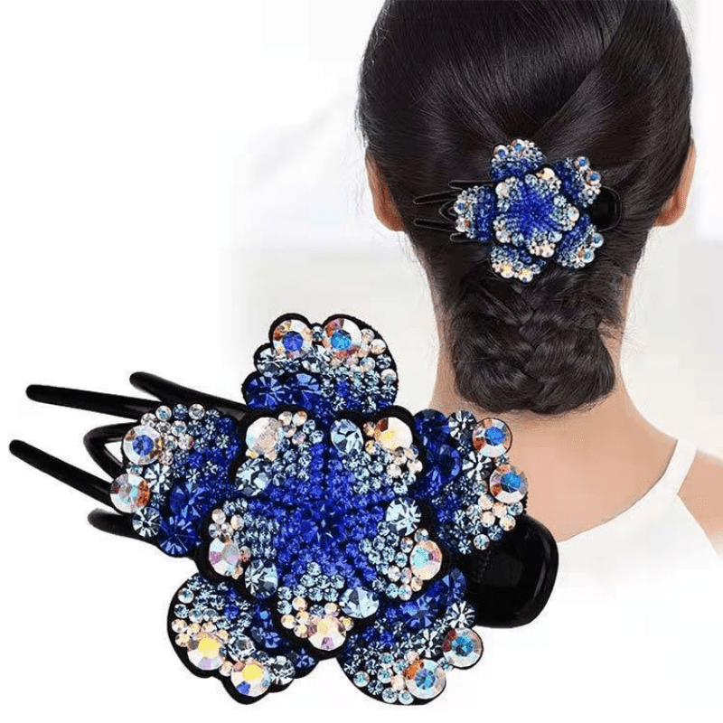 Vintage Rhinestone Flower Hair Claw Clips