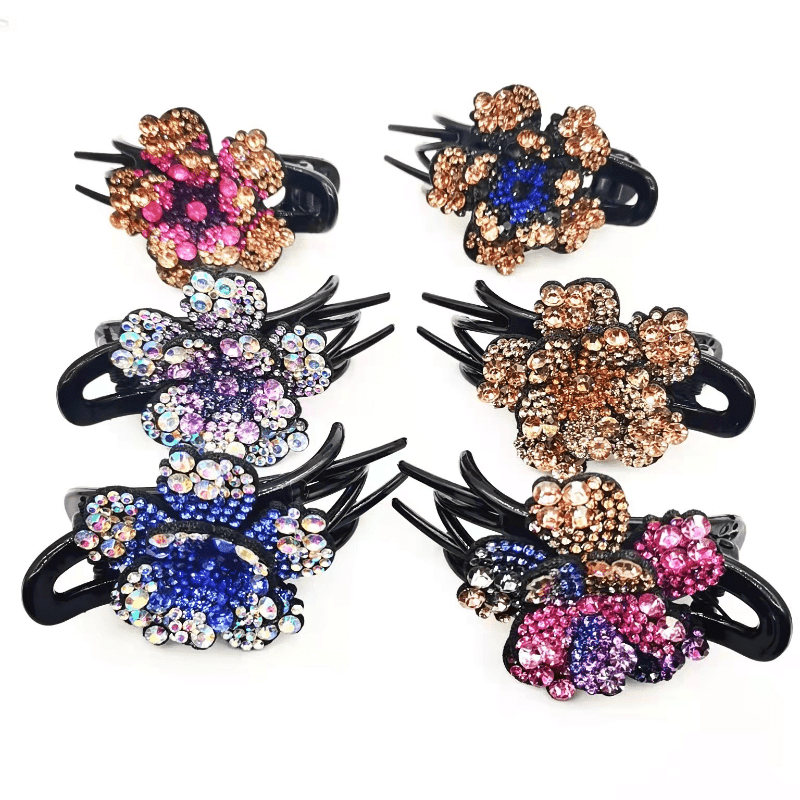 Vintage Rhinestone Flower Hair Claw Clips