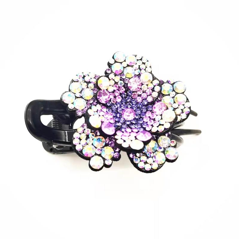 Vintage Rhinestone Flower Hair Claw Clips