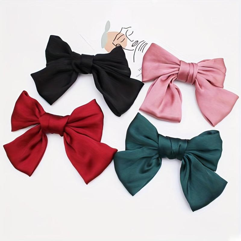 Satin Solid Bow Hair Clip Soft Bowknot Barrette Side Bang Girls Hair Clip
