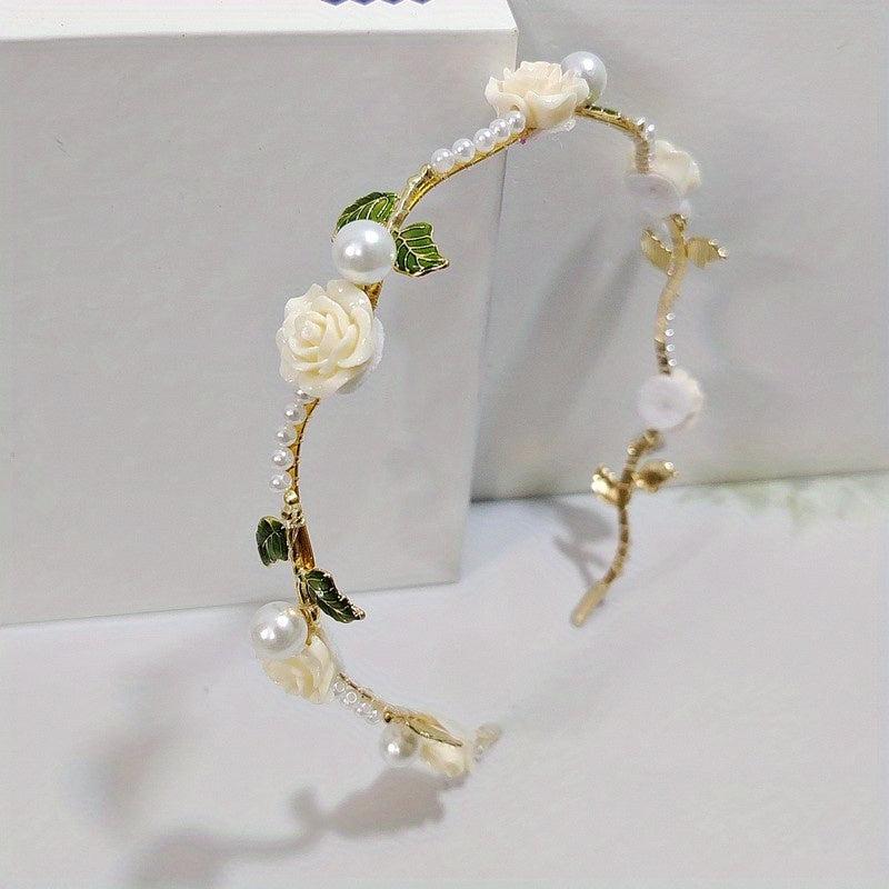 Vintage Metal Hair Band with Resin Flower for Women Girls