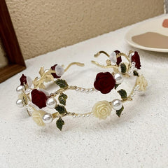 Vintage Metal Hair Band with Resin Flower for Women Girls
