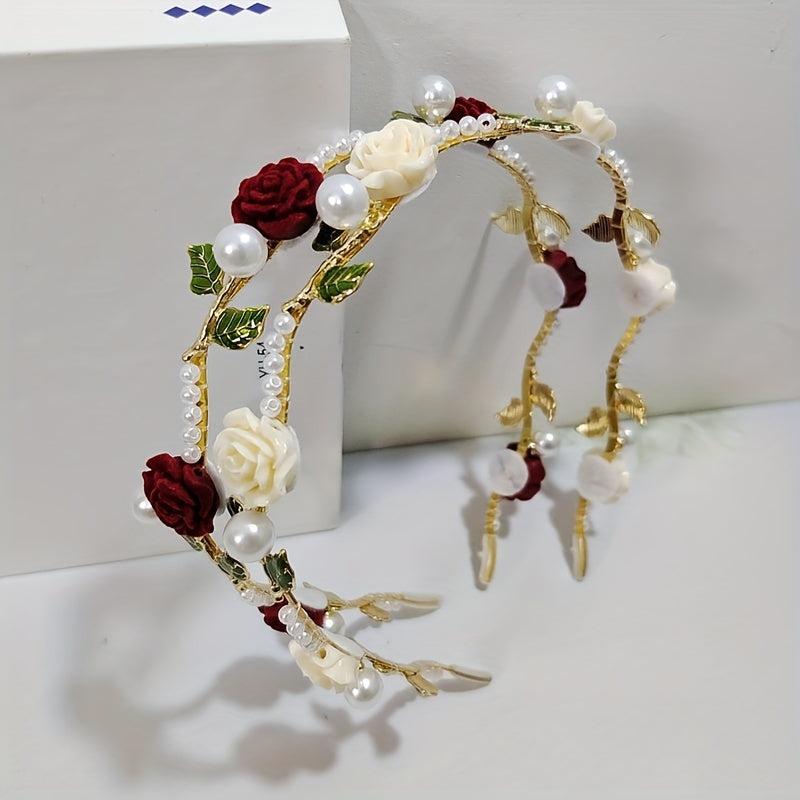 Vintage Metal Hair Band with Resin Flower for Women Girls