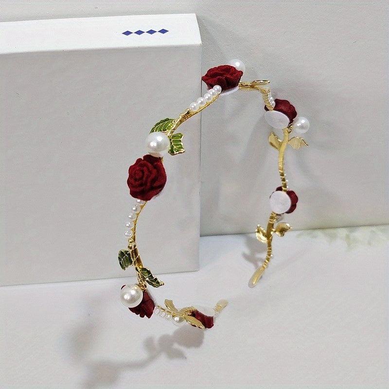 Vintage Metal Hair Band with Resin Flower for Women Girls