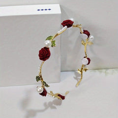 Vintage Metal Hair Band with Resin Flower for Women Girls