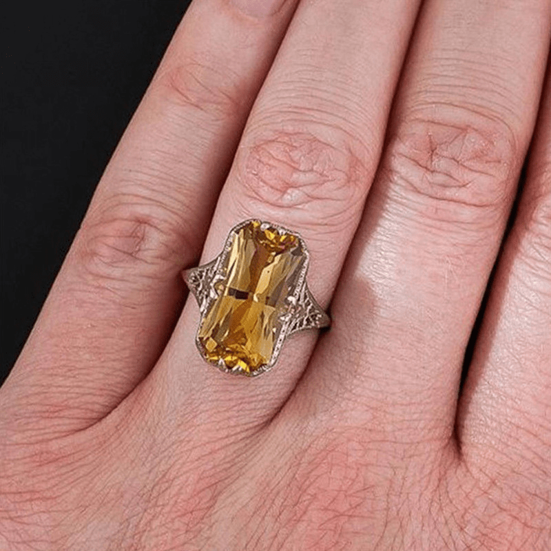 Engagement Band Ring Yellow Crystal Women Ring
