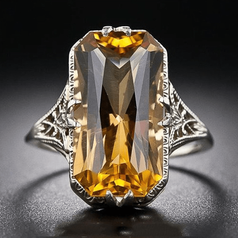 Engagement Band Ring Yellow Crystal Women Ring