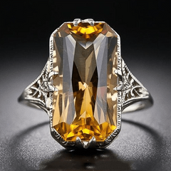 Engagement Band Ring Yellow Crystal Women Ring