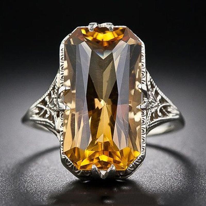 Engagement Band Ring Yellow Crystal Women Ring