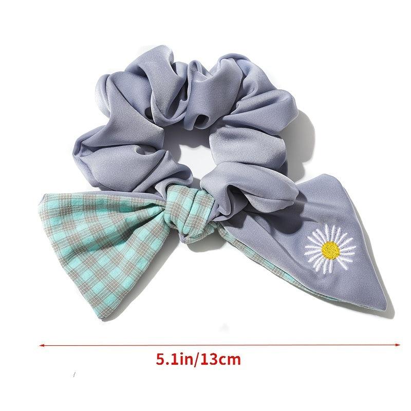 Daisy Embroidered Hair Ties Double Layer Bow Knot Hair Scrunchies