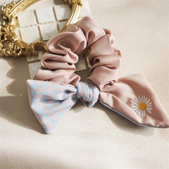 Daisy Embroidered Hair Ties Double Layer Bow Knot Hair Scrunchies