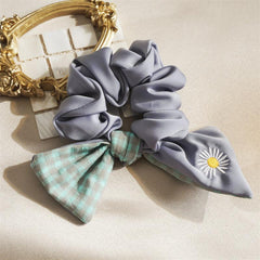 Daisy Embroidered Hair Ties Double Layer Bow Knot Hair Scrunchies